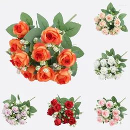 Decorative Flowers 30cm Length Wedding Bridal Bouquet 10 Heads Artificial Rose Simulation Roses Home Party Decorations Pography Props