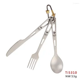 Dinnerware Sets Keith 3pcs Titanium Tableware Knife Fork Spoon Cutlery Lightweight Picnic Set Christmas Gift With Buckle