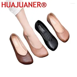 Casual Shoes Women Ladies Soft Leather Ballet Flats Foldable Roll-up Brief Square Toe Grandma Woman Street 2-ways Retro Moccasins