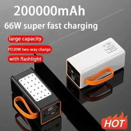 Mobiltelefon Power Banks 66W 200000MAH Power Bank stor kapacitet PD20W Power Bank Portable Fast Charger Externt batteri lämpligt för iPhone Xiaomi Samsung J0428
