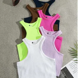 Active Shirts Seamless Crop Tank Gym Clothes O-Neck Summer Base Shirt Sleeveless Camisole Ribbed Sports Yoga Tops Workout Top Female