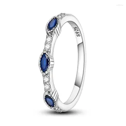 Anelli a grappolo squisito 925 sterling sterling scintillante blu anello di pietra per occhio per cocktail da donna gioielli