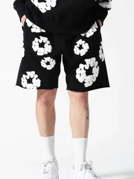 Shorts femininos Y2K Roupas Trendy Hip-Hop Strocos de cordão de Springsummer Mens Y2K Prinha de estampa de flores soltas e calças wideleg 240426