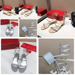 Fashion Hot Cleo Rainbow Sandal Crystal Serpentine Winding Open Toe Sexy Strass 40 High Heel Party Women Designer Rc Sandals S Original Quality s