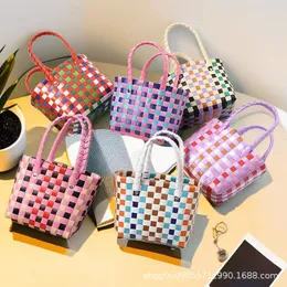 New Colorful Plaid Plastic Woven Bag Souvenir Vegetable Basket Return Gift Bag Portable Wedding Candy Box Hand Bag