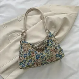 Sacca per ascelle con stampa retrò grande capacità tela casual spalla femminile semplice versatile borsetta hobo 240423