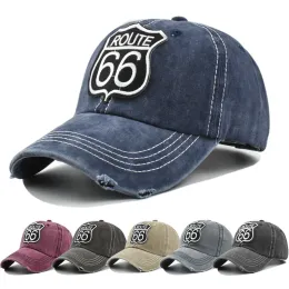 Listy haftowe softballowe Route 66 Baseball Cap Spring Autumn Marka Snapback moda w trudnej sytuacji bawełnianej kapelusz dla kobiet mężczyzn Casquette