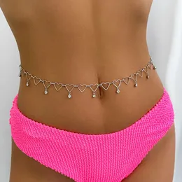 Waist Chain Belts Ingemark Sexy Boho Rhinestone Love Heart Pendant Waist Belly Belt Chain Women Summer Bikini Rave Body Jewelry Y2K Accessories