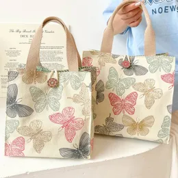 Bags Printed Butterfly Lunch Bag For Women Girla Large Capacity Work Food Container Bags Portable Canvas Travel Picnic Lunch Bags