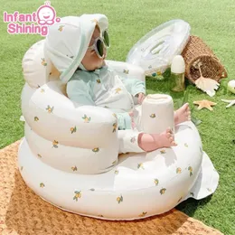 Infant Shining Baby Inflatable Sofa Children Puff Portable Bath Chairs PVC Multifunctional Seat Practice Sitting Bath Stool 240416