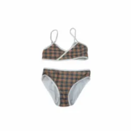 Summer Girls plaid bikini swimsuit Kids suspender two-pieces swimwear childre beach bathing suits Designer boys lattice Swimming trunks S1351