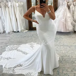 Eleganti abiti da sposa sirena 2024 sexy spalline spaghetti in raso lungo treno in pizzo da sposa bohémien abiti da sposa bohémien gattsby boho civile robe de mariee romantico novità