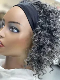 Salt an pepper human hair silver gray 34 hair headband wig short Water deep wave curl glueless short grey human hair wig 8inch