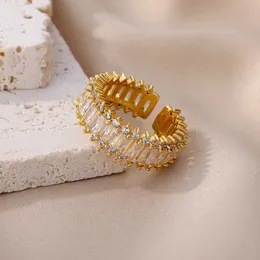 Anelli di nozze Anelli con zircone bianco in acciaio inossidabile per donne color oro apertura ad anello di nozze gioielli per feste di nozze dropshipping anillos mujer