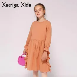 Girl Dresses Kseniya Kids Selling Spring Autumn Cotton Long Sleeve Dress Ruffle Solid Color For 2 To 9 Years