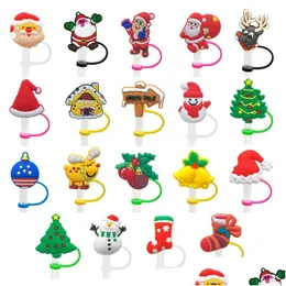 Dricker Straws Christmas Sts Topper för 7-8mm St harts Sile Holiday Party Sports Tumbler Glass Cup Mugs Renizer Drop Delivery Ho DH6QZ