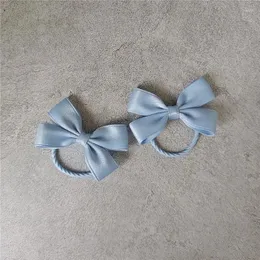 Hair Accessories 2024 2pcs Cute Baby Little Girl's Headband Blue Glossy Mini Bow Loop Rope Leather Bandhair For Girls