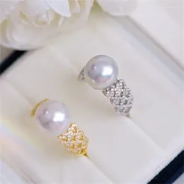 Cluster Rings MeiBaPJ 11-12mm Natural White Semiround Pearl Fashion Ring 925 Sterling Silver Fine Wedding Jewelry For Women