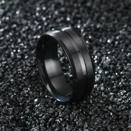 Anéis de casamento cruzam fronteira artesanal de 8mm de largura groove central masculto anel de aço inoxidável jóias populares na Europa e na América