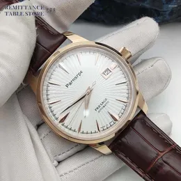 Wristwatches Parnsrpe Men's Mechanical Watch NH35 Movement Vintage Round Rose Gold Case Premium Leather Strap 40mm