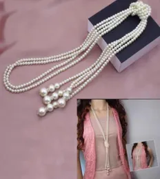 Fashion Freshwater Pearl White Drop Pearl Necklace Pärled Long Chain Rope Bead7771255