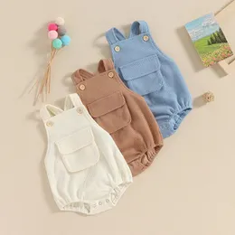 Rompers Baby Overalls Jumpsuit Summer Solid Color Sleeveless Romper With Pocket For Born Infant Girls Boy Söta kläder 0-18 Månter