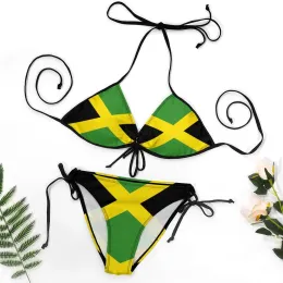 Sätt bikini jamaica jamaicansk flagga flagga raggae söt exotiska kvinnor bikinis humor högklassig badkläder strandkläder