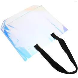 Bolsas de armazenamento Iridescente bolsa de bolsa preta compras holográfica colorida ombro portátil PVC Bolsa de trabalho casual embalagem de presente