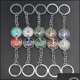 Keychains Lanyards Schlüsselanhänger Lanyards Natural Crystal Stone Originaler Schlüsselbaum des Lebens Lucky Key Ring Car Dekor Bag Schlüsselring Reik DH4NZ