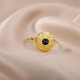 Обручальные кольца из нержавеющей стали натуральные каменные кольца открытые регулируемые черные круглые каменные пальцы кольцо для женщин Винтажные ювелирные изделия по случаю дня рождения