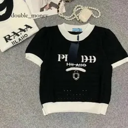 pra t Shirt White Top Top Womens Designer Top t Shirt Women Thirts Tops Man Tees Round Hollow Out Pullover Short Sleeve Thert Thert Letter Print 585