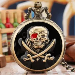 Pocket Watches Drop Lime Ghost Head Flip Retro Punk Pirate Skull Quartz Watch Classic Gift Bronze Anime för män och kvinnor