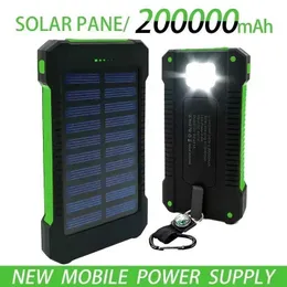 Mobiltelefon Power Banks Gratis leverans av 200000mAh förstklassiga solpaneler Vattentät nödladdare med externt batteripaket för MI iPhone LED SOS-lampor J0428