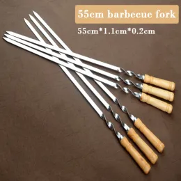 Grille BBQ Skewers Długie uchwyt Shish Kebab 55 cm grilla Grill Sticks Wood BBQ Fork ze stali nierdzewnej torby igły igły Outdoor Grill