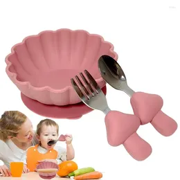 Dinnerware Sets Baby Tableware Suction Bowls Soft Spoon Fork Silicone Cute Pumpkin Design With Microwave &