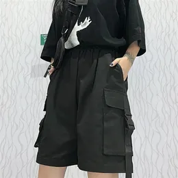 XPQBB GOTHIC Black Cargo Shorts Women Summer Streetwear Para szerokie nogi szorty Kobieta HARAJUKU Big Pockets Długość kolan Pants 4xl 240426