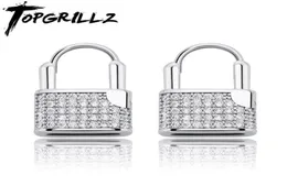 스터드 Topgrillz Hip Hop Lock Earrings 아이스 입방 지르코니아 럭셔리 골드 마이크로 포장 선물 여성 2211099143921