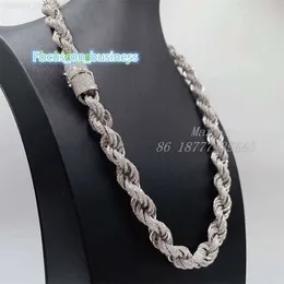 Drop Shipping Weißgold 925 Sterling Silber 15mm Mikropave VVS Moissanit Diamond Seilkette Halskette