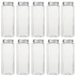 Storage Bottles Transparent Bottle Lid Cookie Jar Jars Plastic PET Spice Aluminum Sealed Containers With Square Kitchen 540ml 10pcs Cosmetic
