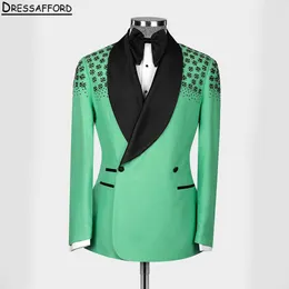 Mint Green Two Men Men Suits Black Freading Crystal Evening Evening Party Blazer Groom Wear (kurtka + spodnie)