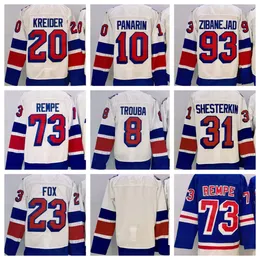 2024 Serie di stadio Matt Rempe 73 Artemi Panarin 10 Mika Zibanejad 93 Shesterkin 31 Fox 23 Kreider 20 Trouba 8 New York Hockey Maglie bianca S-XXXL Maglie a cucitura