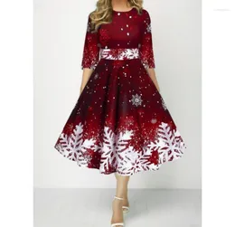 Casual Dresses Christmas Dress for Women Streetwear Fashion Tight Passning Personlig snöflinga tryck Midhylsa 2024 Höst/vinter