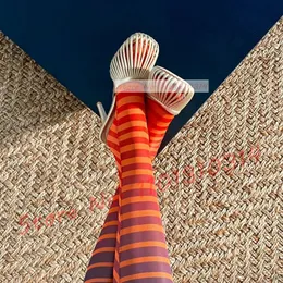 Gabbia topi topi muli metallici Donne in scarpe sexy di tacco alto di lusso femminile Summer Summer Elegant Chic Solid Slifors 240419