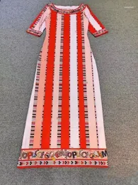 Party Dresses Women's Fashion Short Sleeve Geometric Print Long Dress Slank Elastic Knitted Silk Jersey
