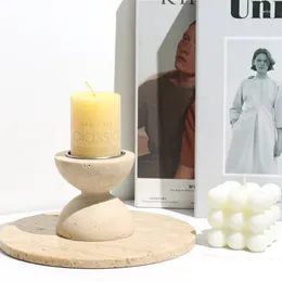 Kerzenhalter Natural Travertine Marmor Steinhalter Candlestick Art Home Ästhetik Nordisches Schlafzimmer Tischdekor Wabi-Sabi Stand