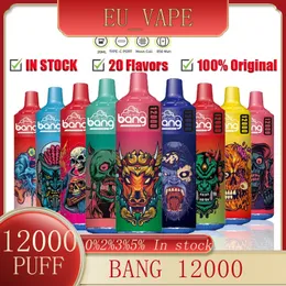 원래 Bang 12000 퍼프 퍼프 12K 일회용 E 담배 vape 0% 2% 3% 5% 20ml 미리 채워진 포드 메쉬 코일 650mah 충전식 배터리 펜 vaper 장치 뱅 박스 12k 퍼프 12000