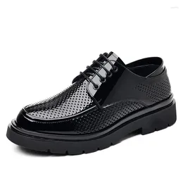 Casual Shoes Summer Hollow Leather Men Cowhide Formal Business British Patent Bright Face Wedding Groom For