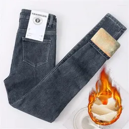 Damen Jeans Winter Dicke weibliche Samt Frauen hohe Taille dünne Einfache Fleece warme Damen schlanke lässige Denimbleistifthose