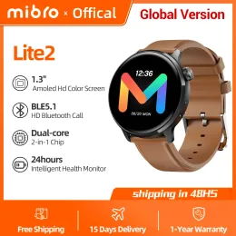 時計mibro lite2スマートウォッチグローバルバージョンHD Bluetooth Calling 1.3inch Amoled Screen AOD 2ATM防水スポーツ男性女性スマートウォッチ