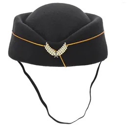 Berets Stewardess Pillbox Hat Felt State -Cap Hostesses Air Hostesss Uniform Samolot Cosplay Wykonaj kobiety